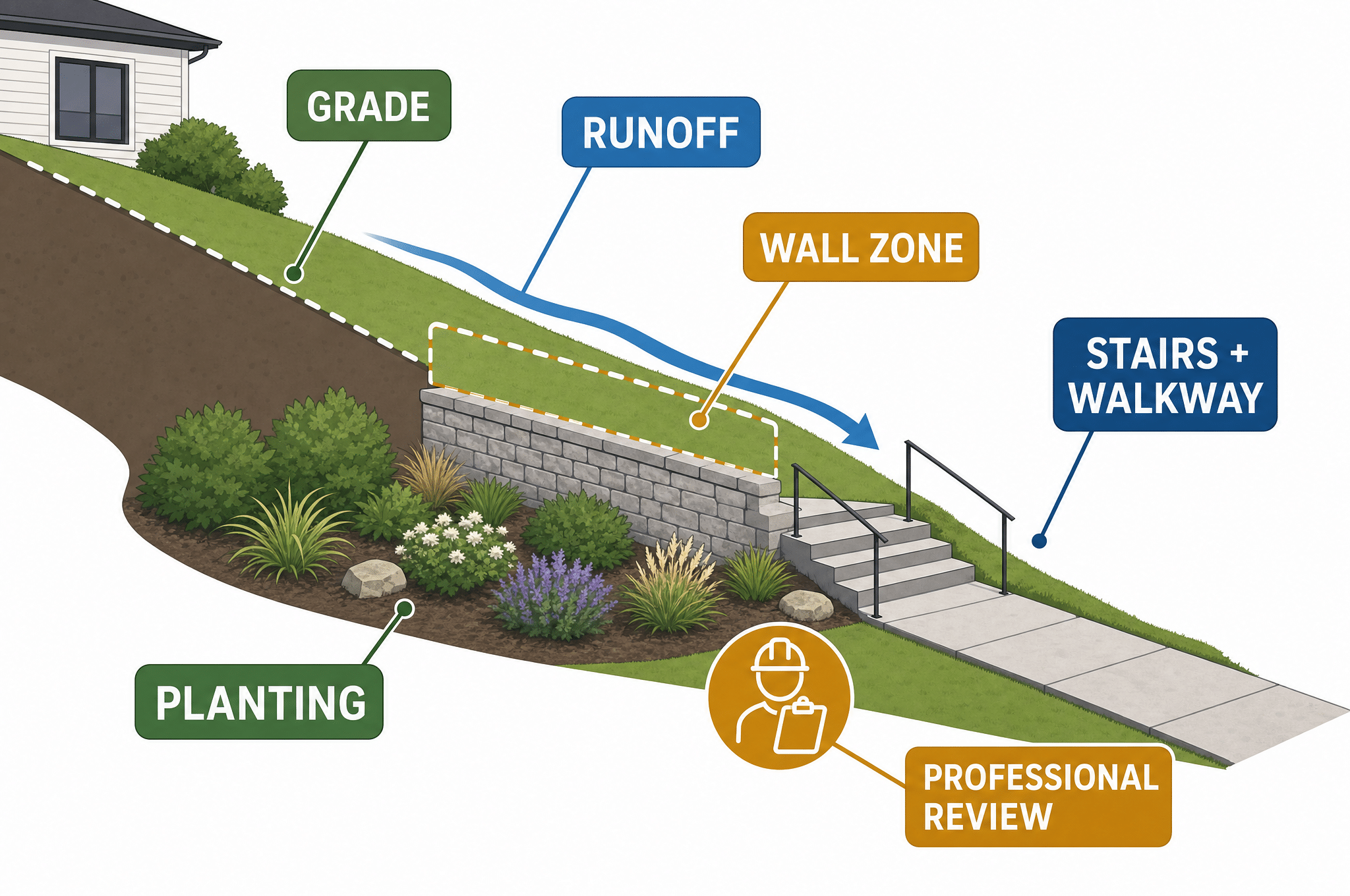Questions for comparing a retaining wall with regrading