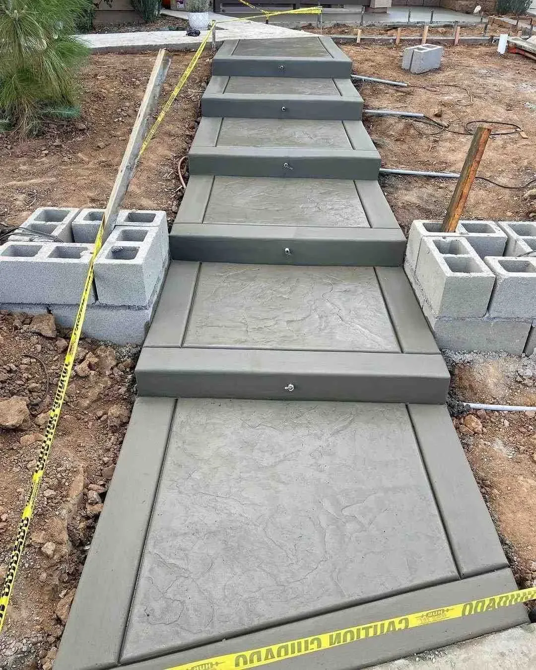 Walkway steps formed and poured