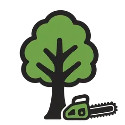 Icon of a green leafy tree next to a green and black chainsaw